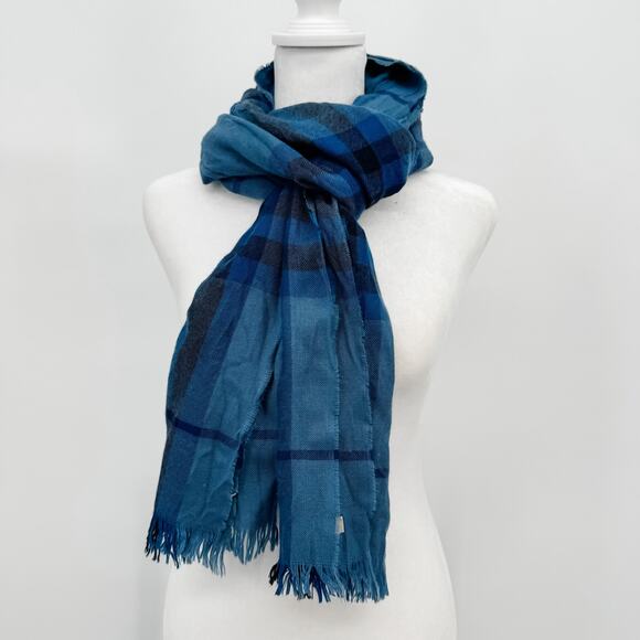 Burberry Scarf Blue Authentic Gauze Lightweight Plaid Nova Check Oversized Sheer - Picture 1 of 7